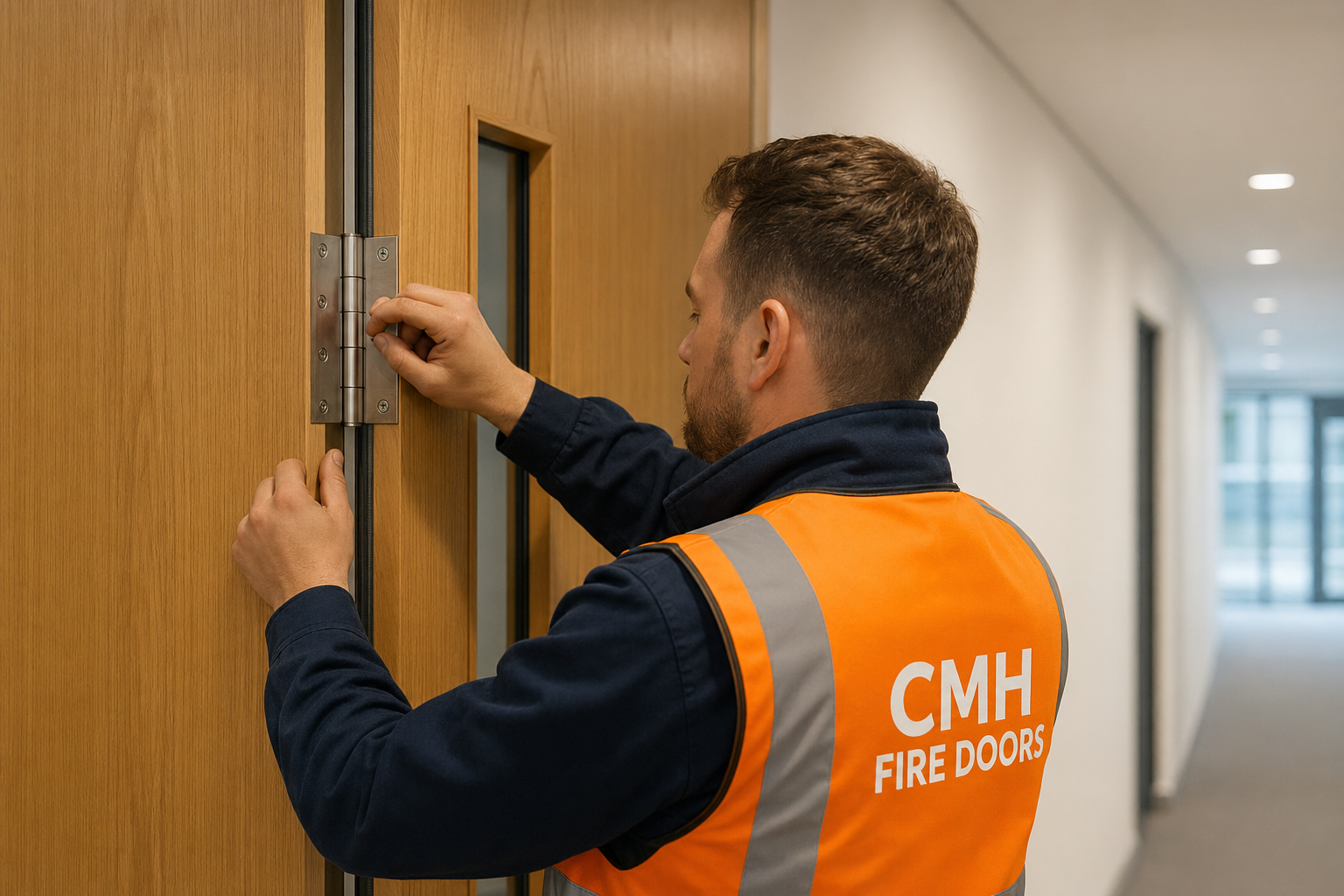 CMH Fire Doors technician installing a high-quality fire door